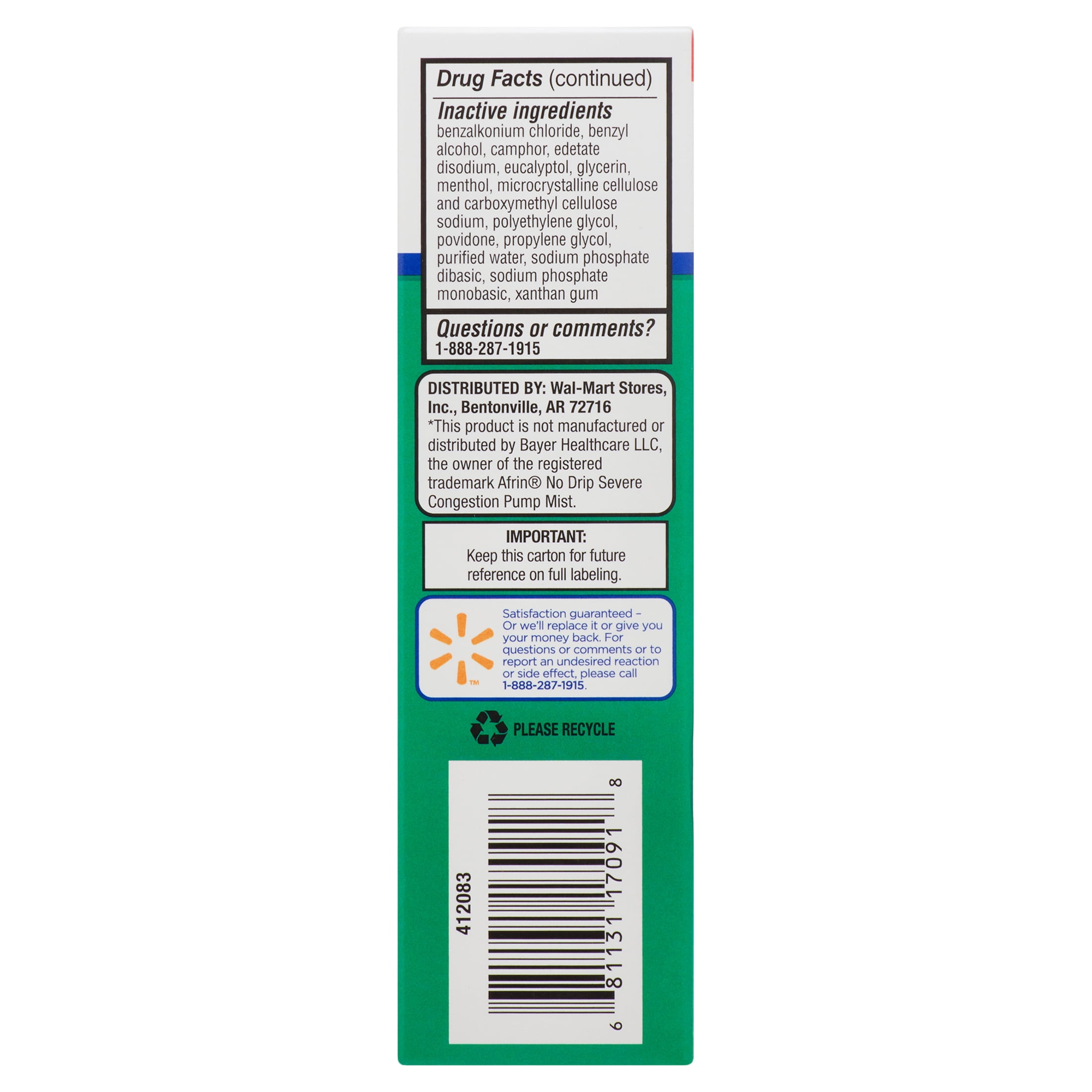 Equate Gluten-Free Oxymetazoline Allergy Medicine Mist for Cold 12 Hour Relief with 1 Bottle 0.05 Hcl