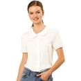 thumbnail image 1 of Camisa de Manga Corta Suave con Botones y Cuello Peter Pan Dulce para Mujer Allegra K Blanco M, 1 of 6