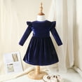 thumbnail image 3 of OBEEII Toddlers Baby Girls Fall Long Sleeve Solid Color Ruffled Velvet Dress Baby Girls Cake Smash Dress Wedding Flower Girl Dress 9-12 Months Navy Blue, 3 of 9