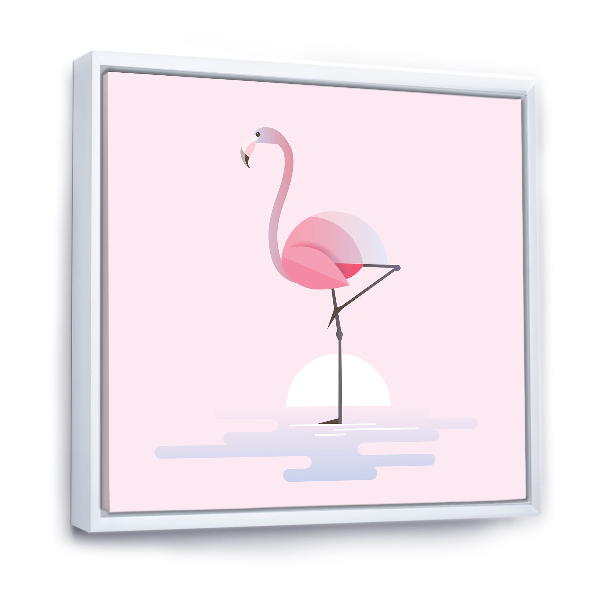 Standing On One Toes Pink Flamingo 16 in x 16 in Framed Painting Canvas Art Print, by Designart