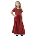 thumbnail image 6 of XMMSWDLA Spring Dresses Girls Maxi Dress short Sleeve Casual Holiday Dress with Pockets for 4-14 Years Wine Beach Dress, 6 of 9