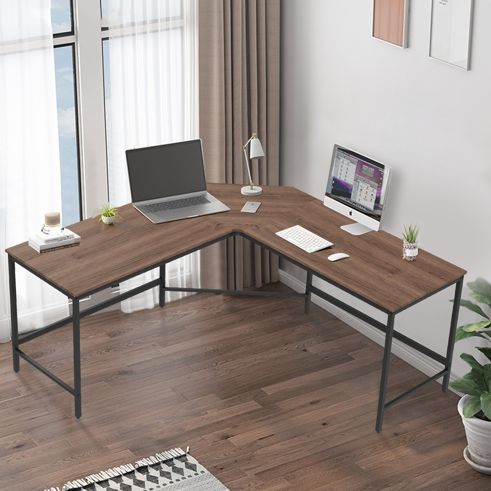 Andeworld L Shaped Corner Computer Desk 57.2 inch 2 Person Office Desk, Gaming Desk for Home