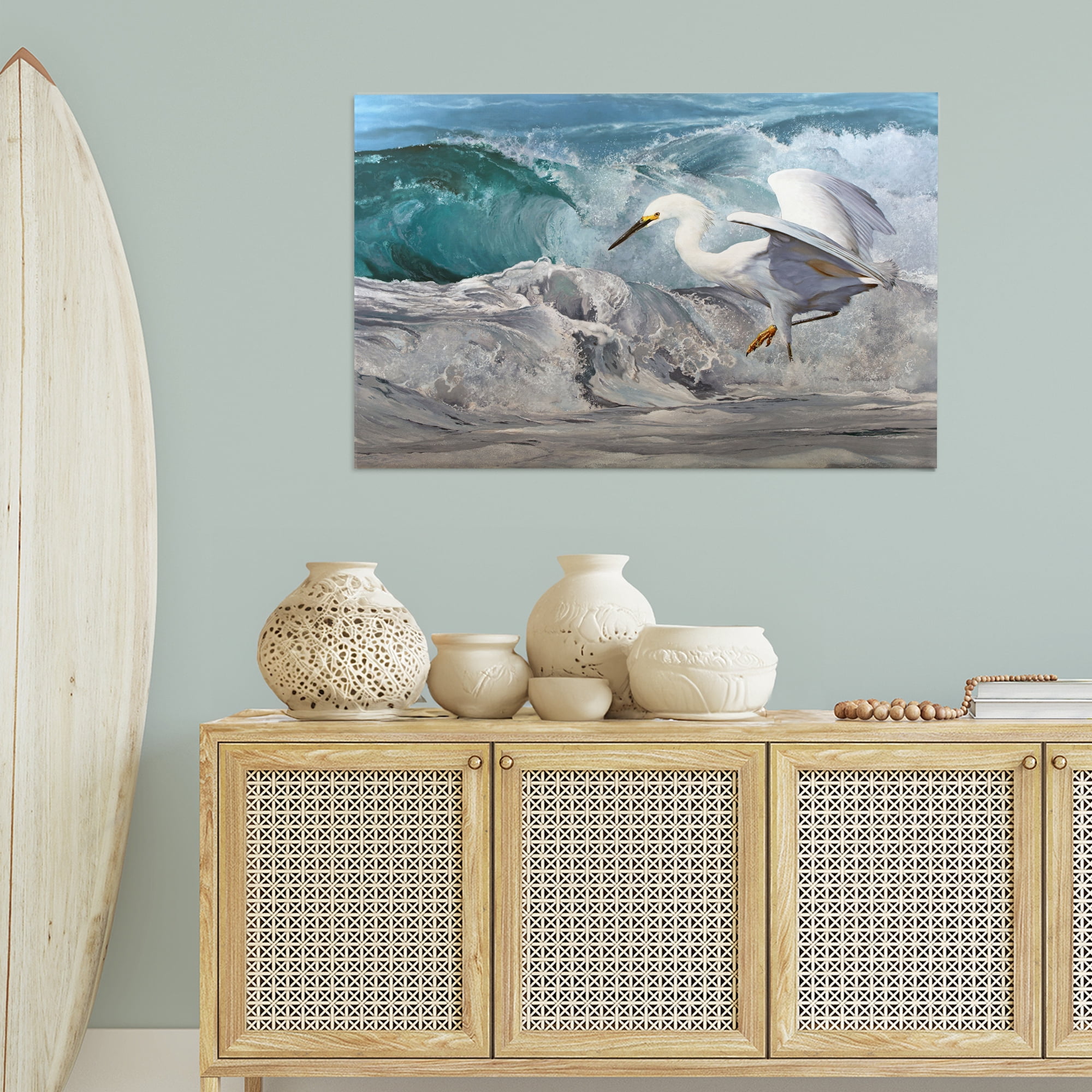 Stupell Industries Wave Dancer Heron Nautical & Beach Painting Wrapped Canvas Art Print Wall Art, 45 x 30