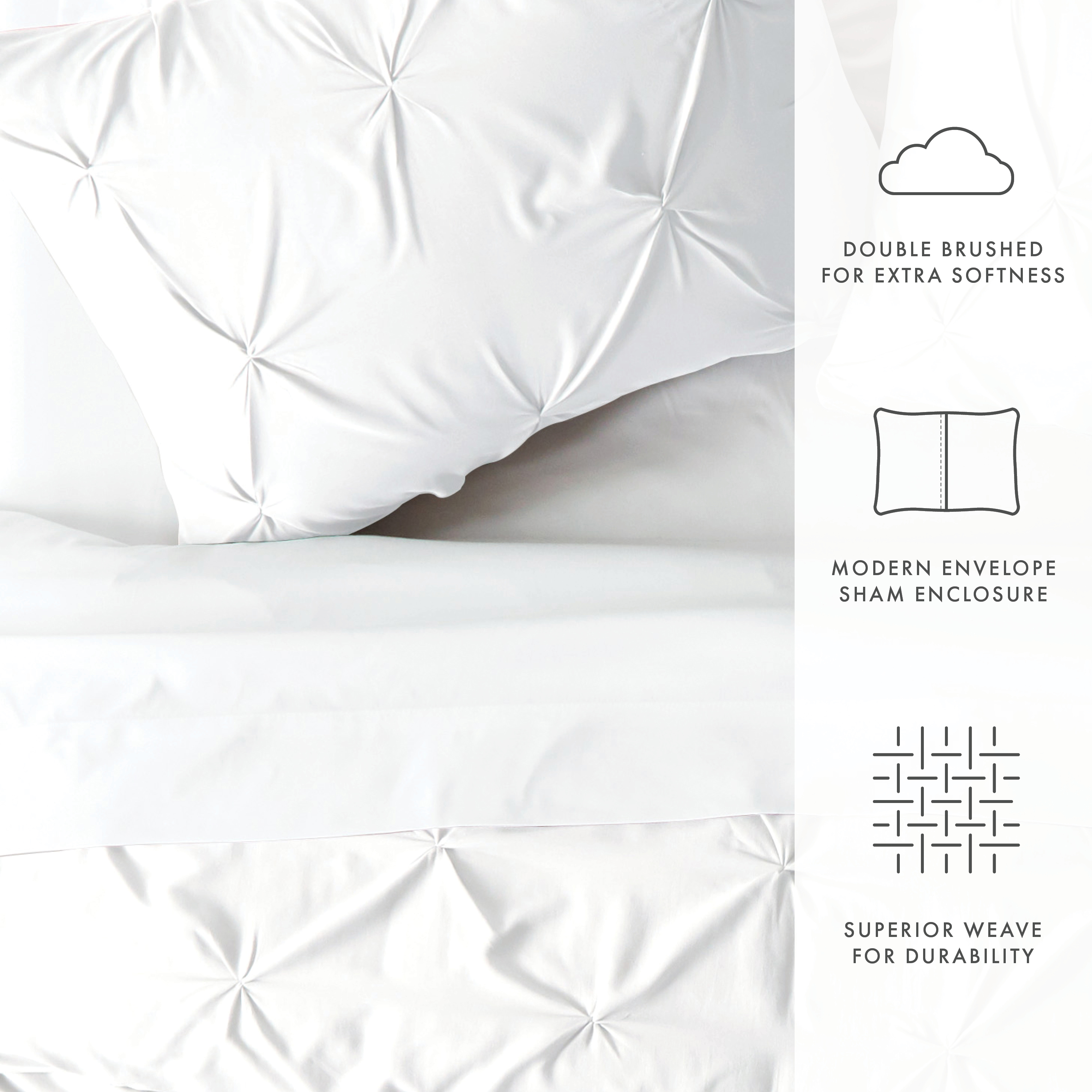 Noble Linens White Pinch Pleat 3-Piece Duvet Cover Set, Full/Queen