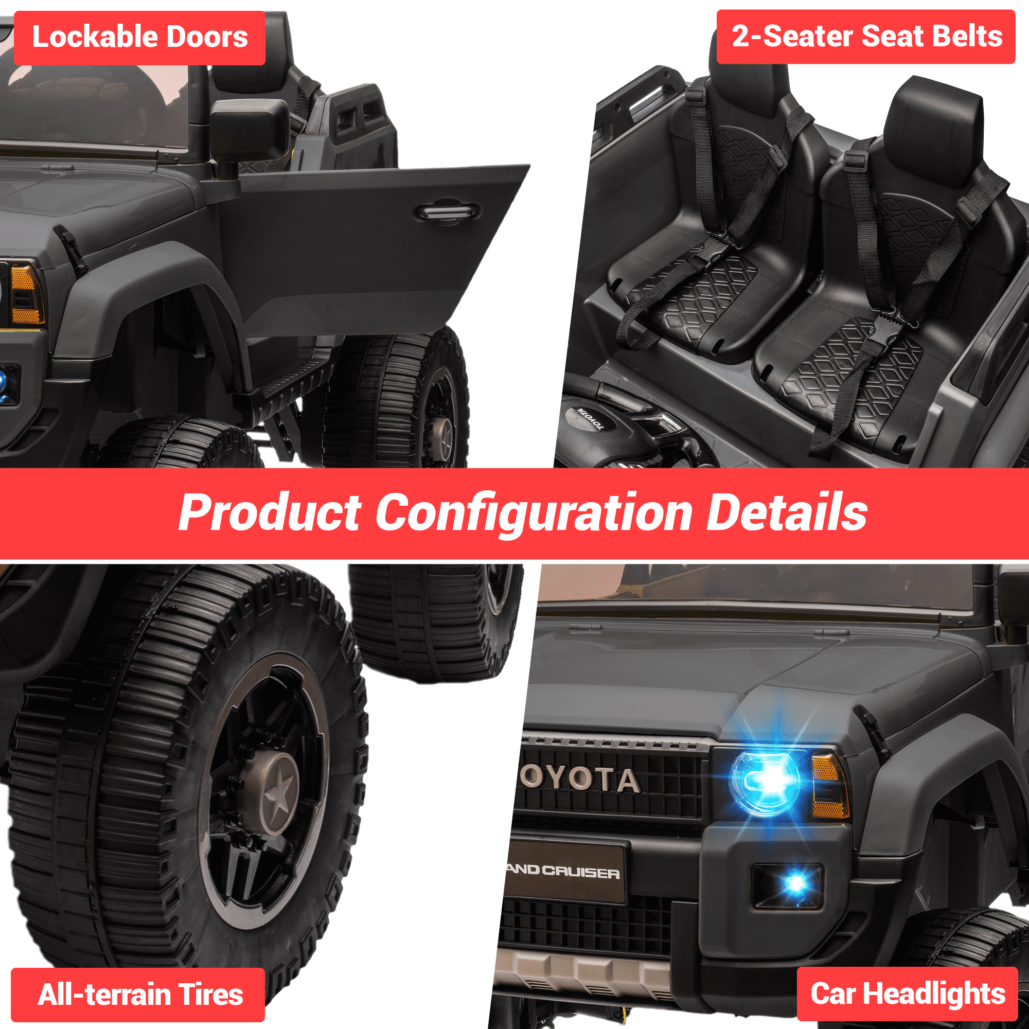 CazToi 24V 2-Seater 4WD/2WD Switchable Motors Licensed Toyota Ride On Car for Kids