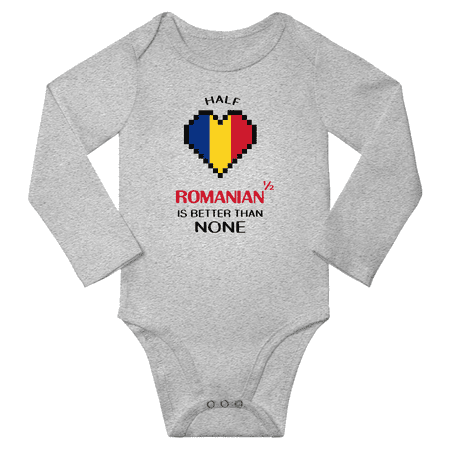 

1/2 Half Romanian is Better Than None Cute Baby Long Slevve Bodysuits Unisex Gifts (Gray 6-12 Months)