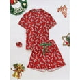 thumbnail image 5 of WIBACKER Womens Christmas Lounge Sets Candy Cane Print Pocketed Knotted PJ Set Short Sleeve Xmas Top and Shorts, 5 of 11