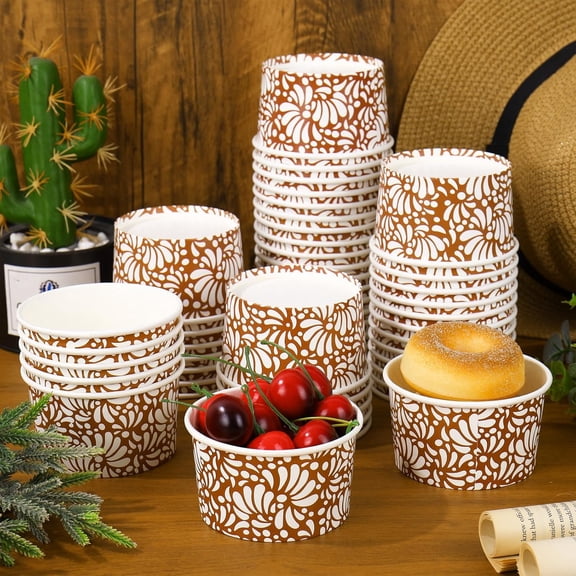 50Pcs Cielito Lindo Treat Snack Cups Disposable Bowls Platos De Barro Terracotta Flower Paper Bowl for Mexican Fiesta Birthday Baby Shower Wedding, 8oz