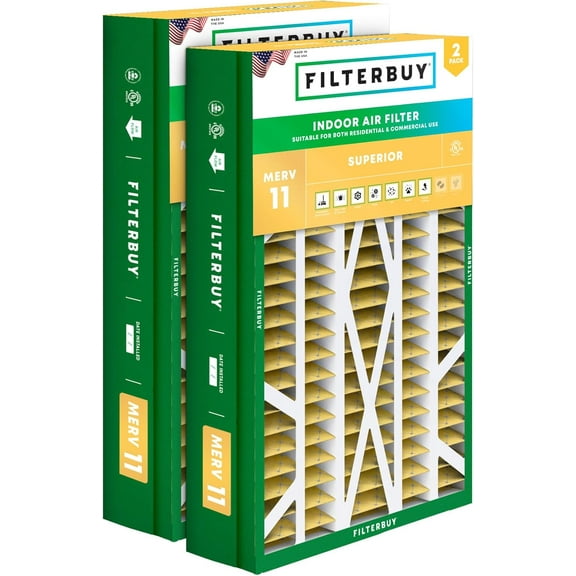 Filterbuy 14.5x27x5 Air Filter MERV 11 Allergy Defense, Pleated HVAC AC Furnace Filter Replacement for Trane, American Standard & Honeywell, 2-Pack