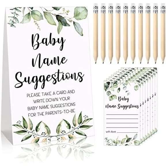 61 Pcs Baby Shower Games, Greenery Name Suggestion Sign 50 Funny Baby Shower Name Suggestion Cards with 10 Pencils for Gender Reveal Birthday Party Supplies Decorations$$Home Decor, Kitchen, & Other