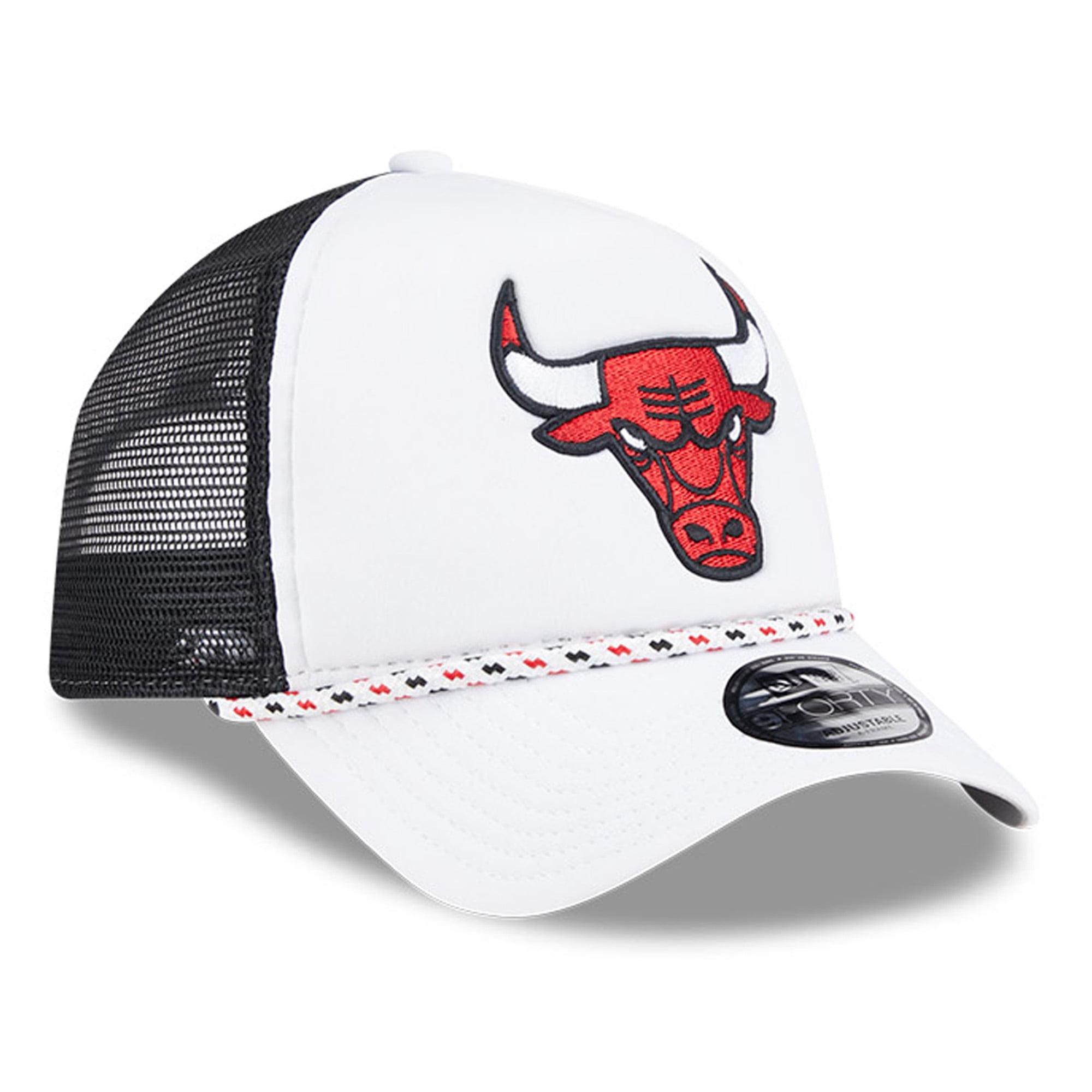 Men's New Era White/Black Chicago Bulls Court Sport Foam A-Frame 9FORTY Adjustable Trucker Hat