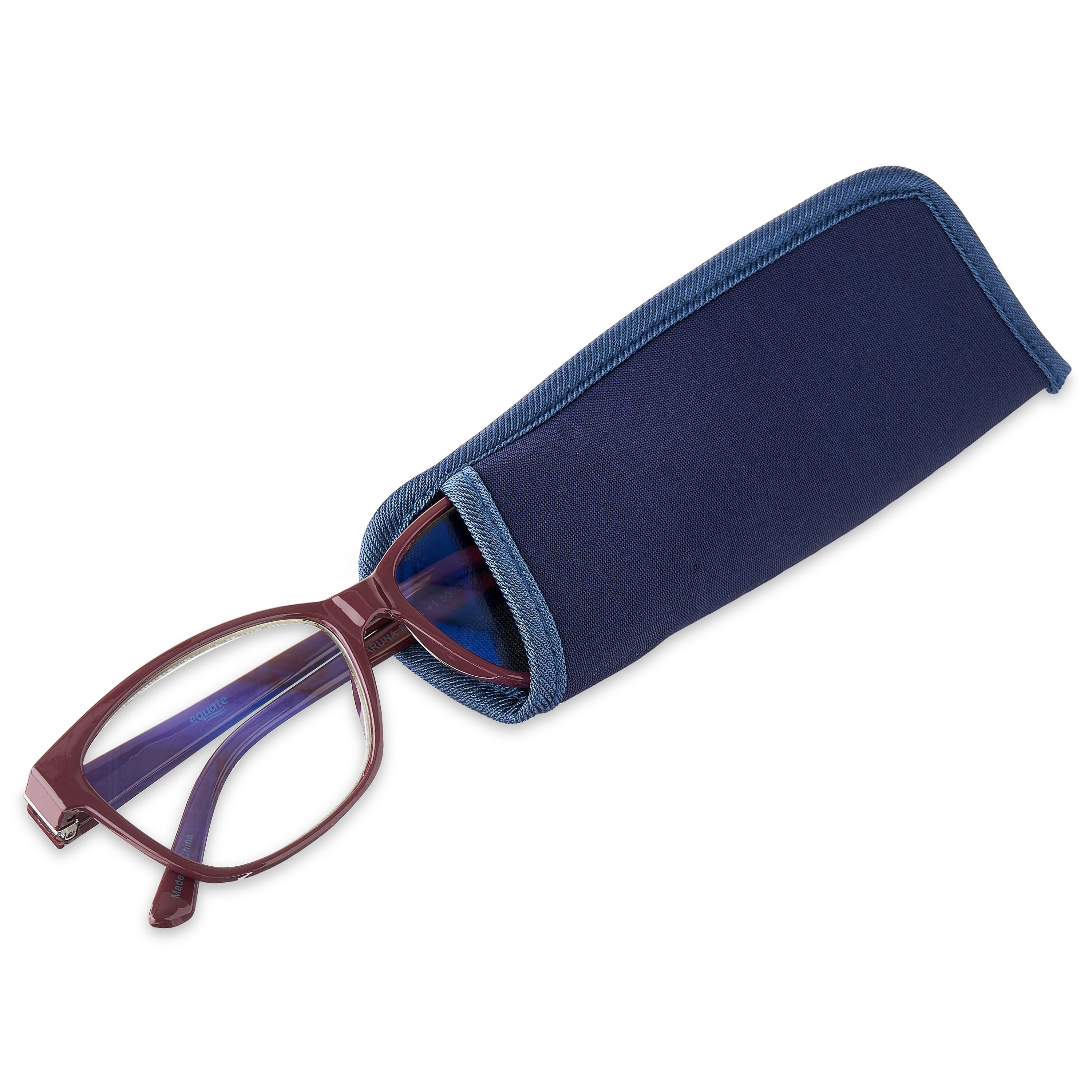 Equate Varuna Bluelight Reading Glasses with Case, Burgundy, +1.25