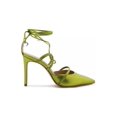 thumbnail image 2 of Schutz Lunah Metallic Green Lace Up Strappy Stiletto Heel Pointed Toe Pumps (Green, 6.5), 2 of 4