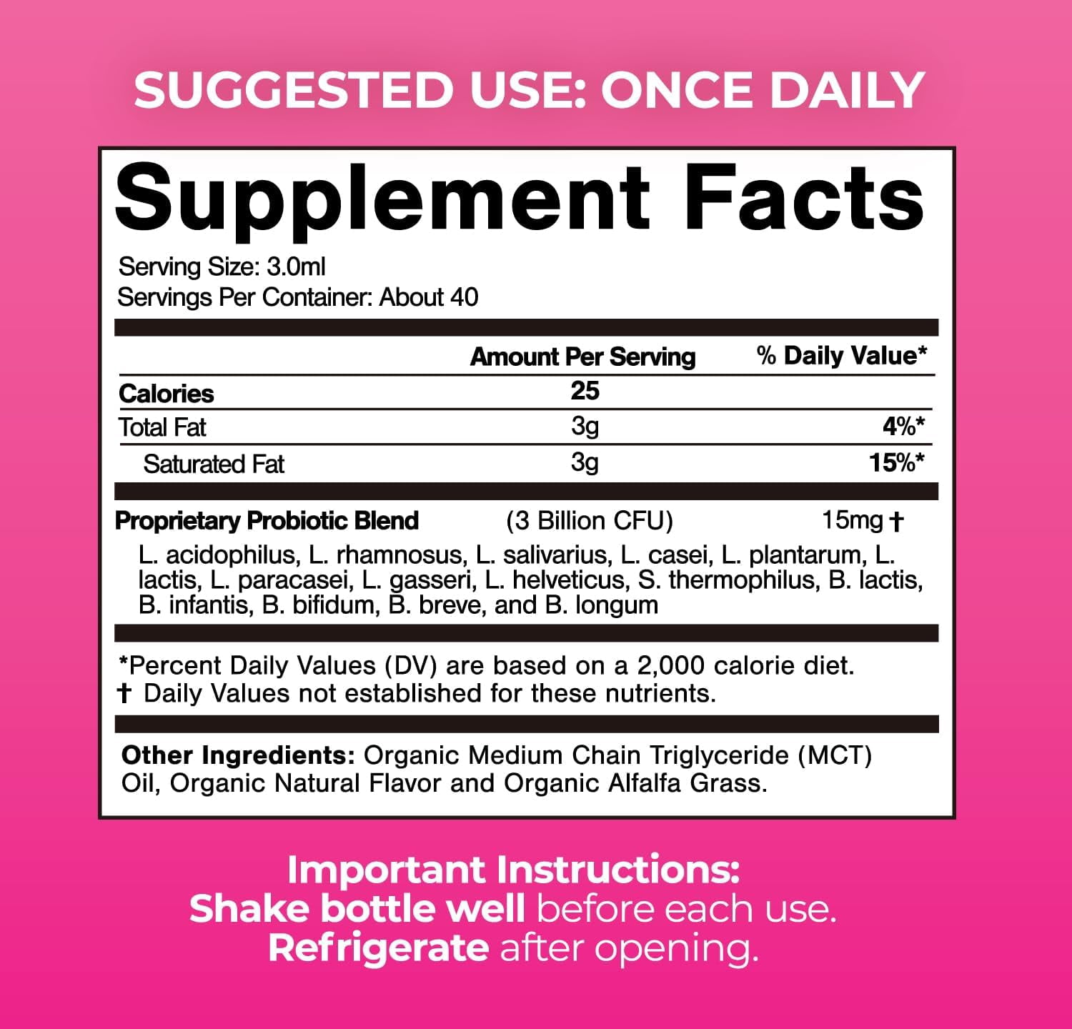 Tropical Oasis Women's Probiotic Drops, 15 Strains 3 Billion CFU Digestive Immune Support, Strawberry, 4 fl oz, 40 Servings