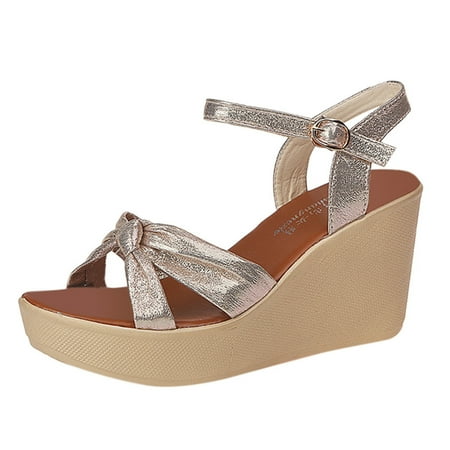 

Versatile Womens Shoes Women Solid Bohemian Peep Toe Wedges Thick Bottom Flatform Shoes Sandals