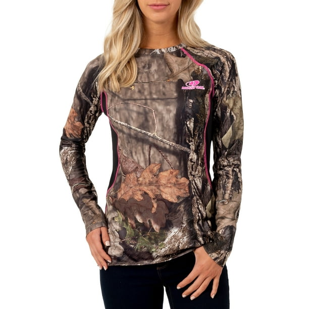 Women's Mossy Oak Camo Long Sleeve Color Block Performance Tee Shirt