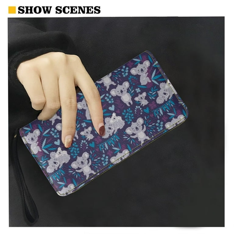 Pzuqiu Cute Koala Wristlet Wallet for Teen Girls Large Capacity Handbag PU Leather Phone Clutch Purse Portable Waterproof Coin Package