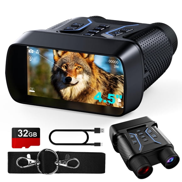 FIEGEl Night Vision Goggles, 4K UHD Video & 36MP Image Infrared Night Vision Binoculars with 4.5″ Screen, 4500mAh Rechargeable Battery, 32GB TF Card, 8X Digital Zoom for Camping (Bla