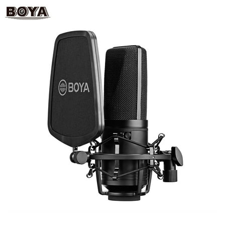 BOYA BY-M1000 Professional Large Diaphragm Condenser Microphone Podcast Mic Kit Support Cardioid/Omnidirectional/Bidirectional with Double-layer Filter Shock Mount XLR Cable for Singer Vocals (Best Vocal Reflection Filter)