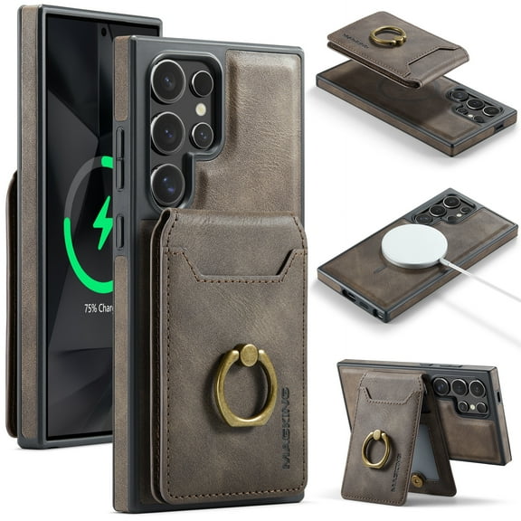 For Samsung Galaxy S24 Ultra Case, 2 in 1 Wallet Detachable Magnetic Back Cover with Cards Holder Bumper Compatible with Magsafe Shockproof Stand Phone Case for Samsung Galaxy S24 Ultra, Coffee