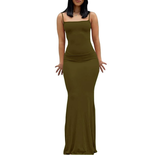 Vestido largo ajustado,Vestido largo sin mangas con tirantes finos y tirantes finos para mujer Claridad notable