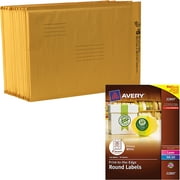 Duck Brand Kraft Bubble Mailers, Manila, 120-Count, 10.5" x 15" and Avery 22807 Print-to-the-Edge White Round Labels, Glossy, 2" diameter, 120 Labels/Pack Bundle