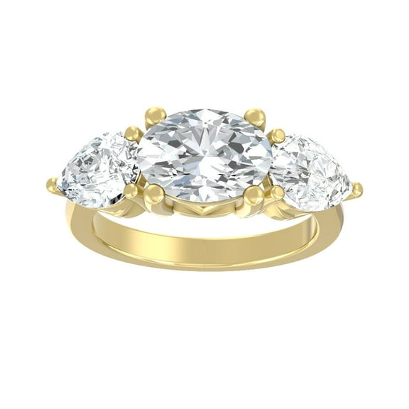 ARAIYA FINE JEWELRY 10K Yellow Gold Oval and Pear Shape Lab Grown Diamond Prong-Set Engagement Ring Size 7 (1 cttw, D-F Color, VS Clarity)