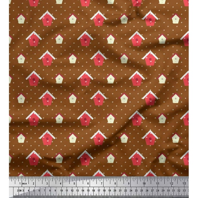 Soimoi Brown Georgette Viscose Fabric Hut & Dots Print Sewing Fabric Yard 42 Inch Wide