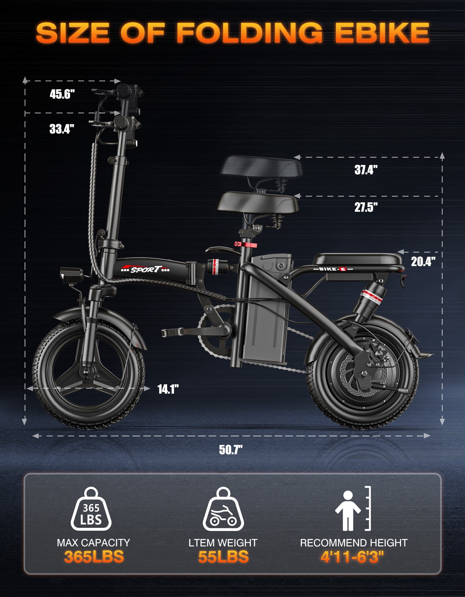 AZHAR Electric Bike for Adults, 500W Motor Folding Mountain Bike 14" , 25 Mph 30 Miles, 48V 15Ah Removable Battery, UL 2849
