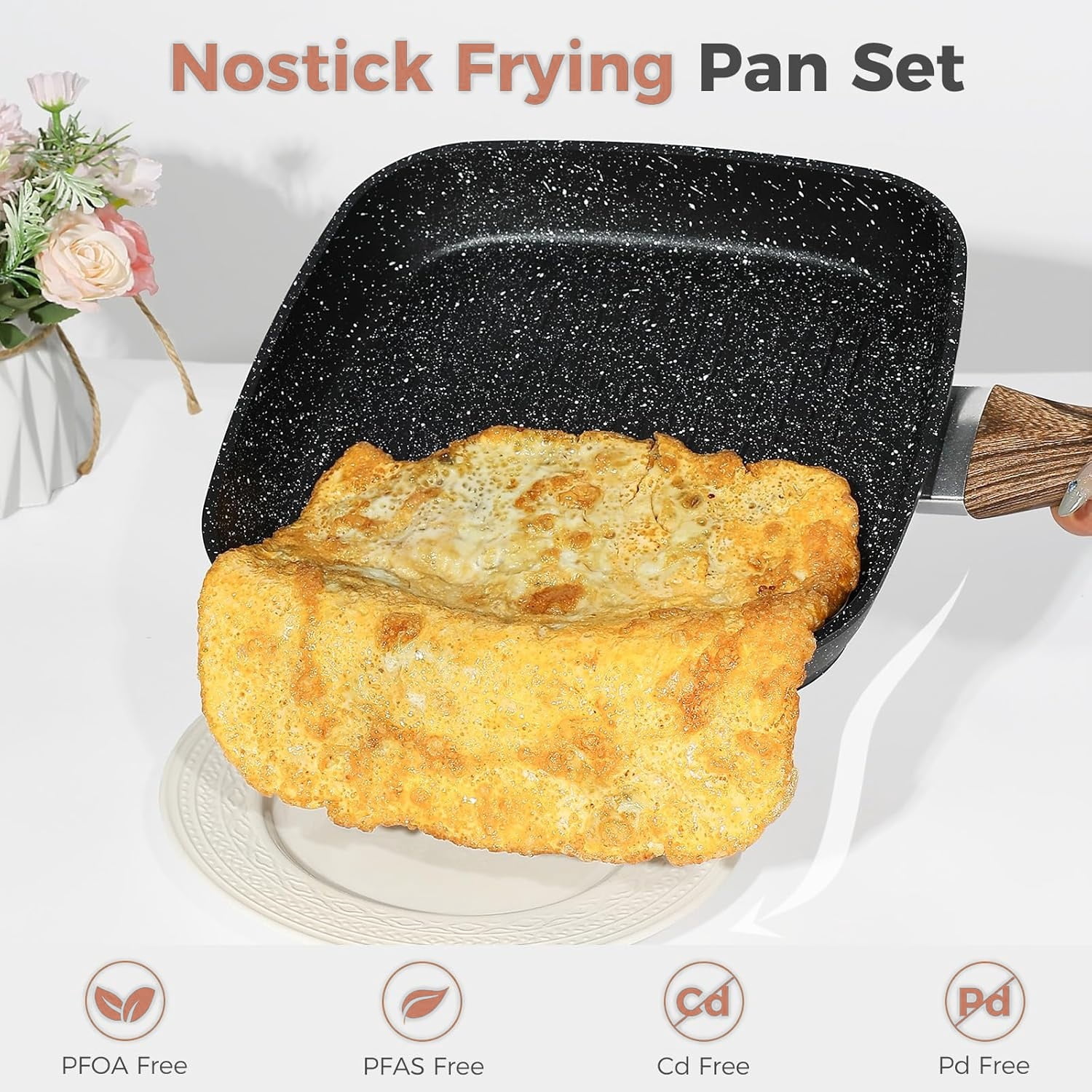 Parcus 3 Pieces Nonstick Grill Pan Set, Square Grill Pans with Stay-Cool Handles, Compatible with All Stovetops for Steak BBQ Vegetables, (9.5" 10" 11"), Black