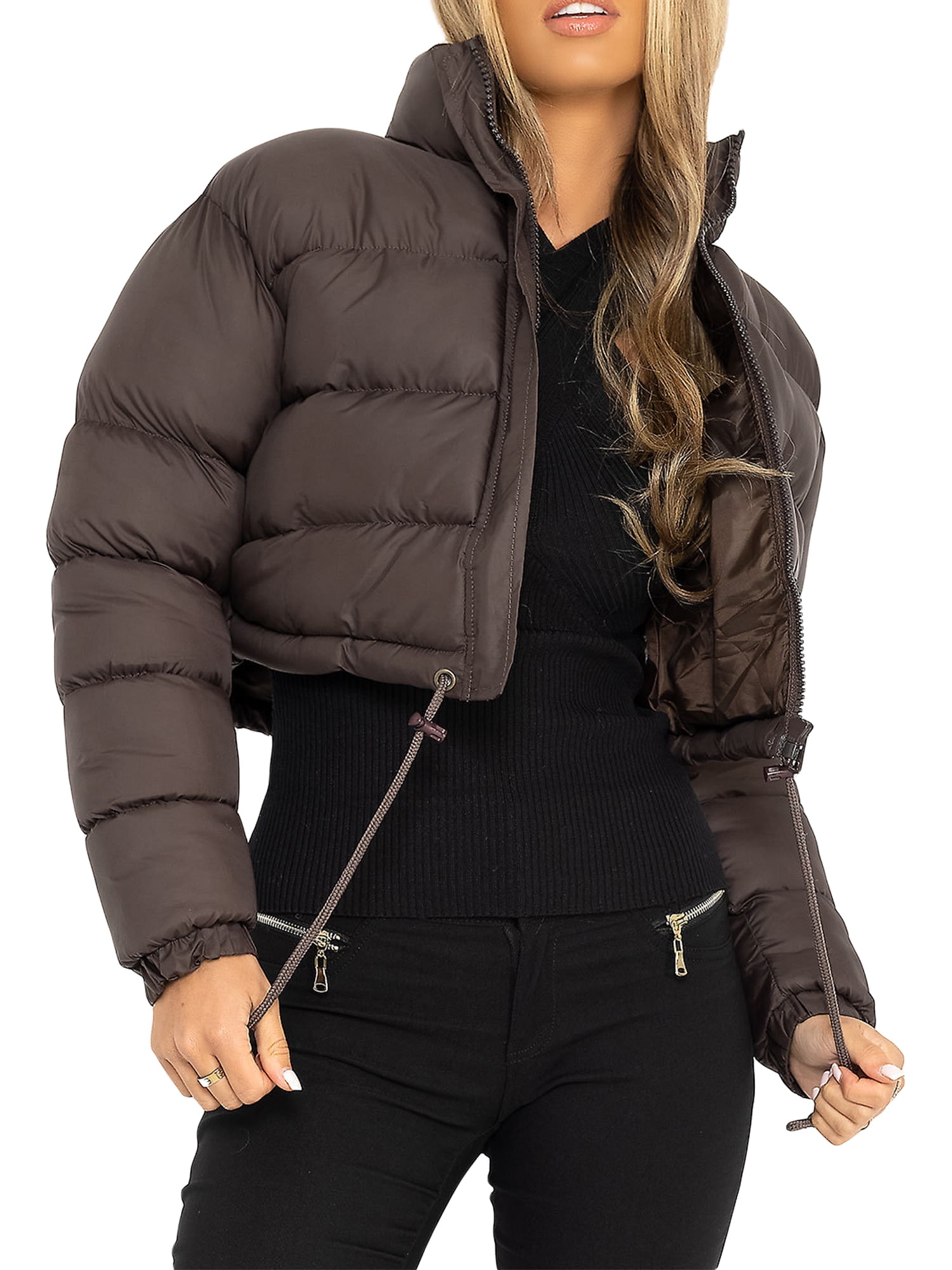 Jdlsppl Women's Winter Quilted Jacket Cute Mini Warm Puffy Outerwear Long  Sleeve Crop Top Coat Short Zip Up Soft Pocket Trendy Lightweight Cropped  Puffer Jacket Black Small at  Women's Coats Shop