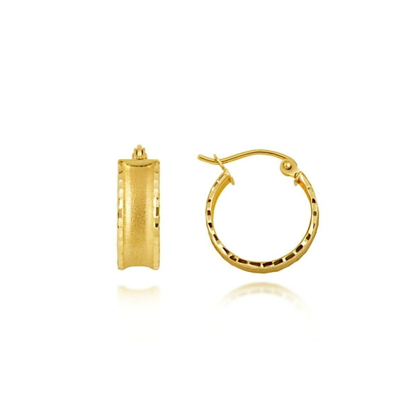 14K Yellow Gold Satin Finish Huggie Hoop Diamond Cut Earrings
