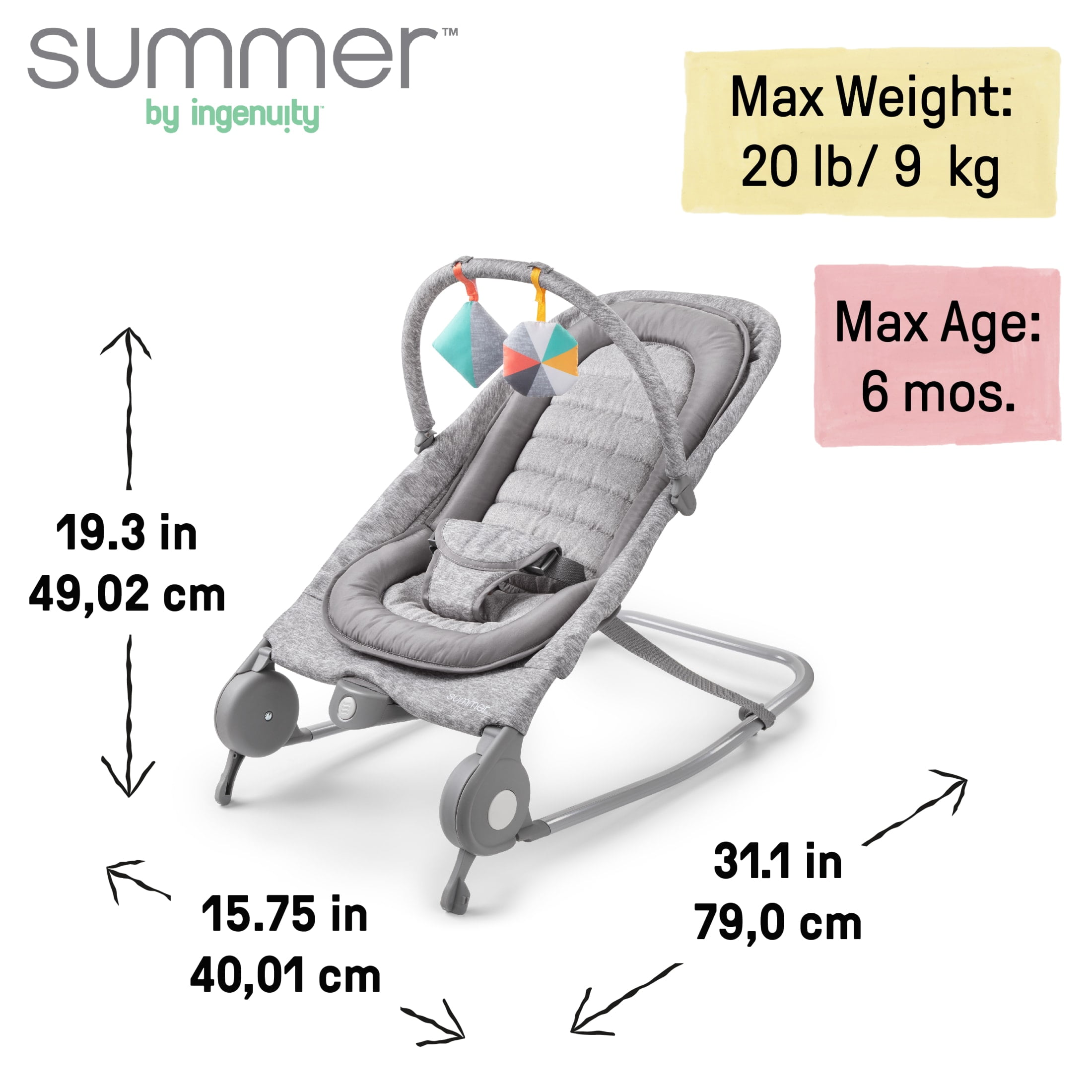 Summer by Ingenuity 2-in-1 Baby Bouncer & Rocker Duo for Infants, Light Gray Tweed