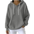 thumbnail image 6 of Womens Waffle Knit Hoodie Sweatshirt V Neck Oversized Slouchy Long Sleeve Pullover with Drawstring Kangaroo Pocket Soft Stretch Casual Lounge Wear, Gray, S, 6 of 6