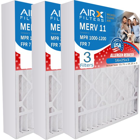AIRX FILTERS WICKED AIR Propre. Filtre à AIR 16x25x3 MERV 11 Compatible avec AIR Bear 255649-101 Filtre de Four Lot de 3