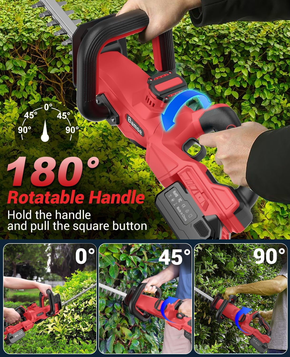Cordless Hedge Trimmer 21V with 4000mAh Battery, 14 Inch Dual-Action Blades for Hedges and Shrubs