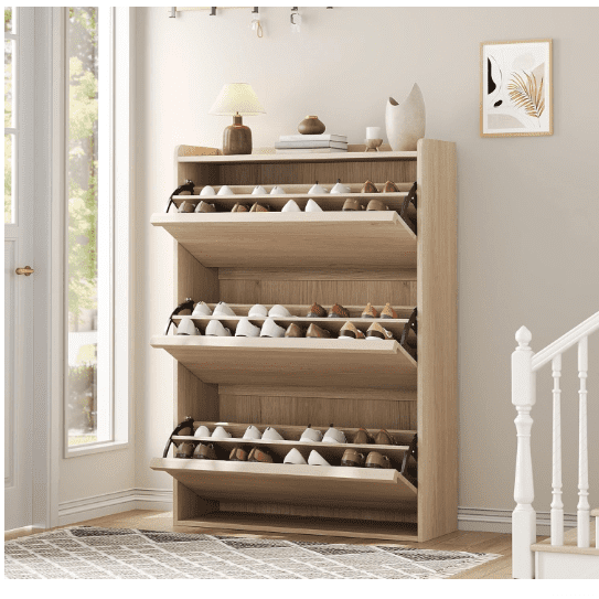 Kselythan Shoe Storage Cabinet With Flip Drawers,Hidden Shoe Rack,Narrow Shoe Rack,Freestanding Wood Shoe Organizer With Adjustable Shelf For Spaces Apartment Entryway Foyer Living Room