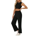 thumbnail image 4 of INSPIRE CHIC Sleeveless 2pc Outfit for Women's Crop Tank Top and Wide Leg Pants Casual Tracksuit Set Black XS, 4 of 5