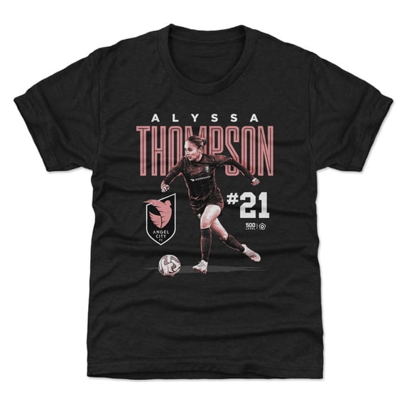 Youth 500 Level Alyssa Thompson Black Angel City FC Player Bitmap Graphic T-Shirt
