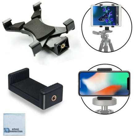 Universal Tablet Tripod Mount + Universal Smartphone Mount for All iPhone and iPad Devices with eCostconnection Microfiber
