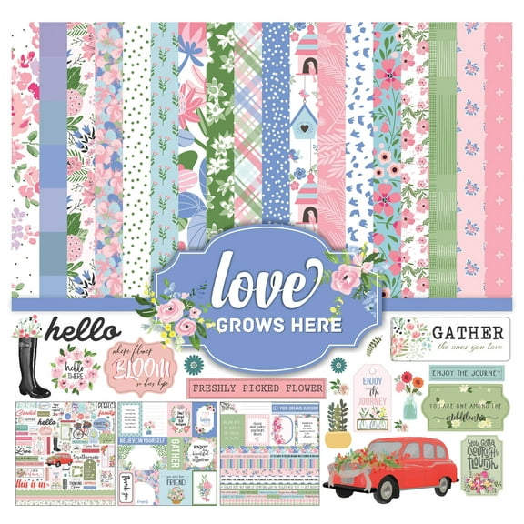 Inkdotpot Pastel Floral Collection Double,Sided Scrapbook Paper Kit Cardstock 12"x12" Card Making Paper Pack Of With Sticker Sheet - 16 Pages - Pastel Purple