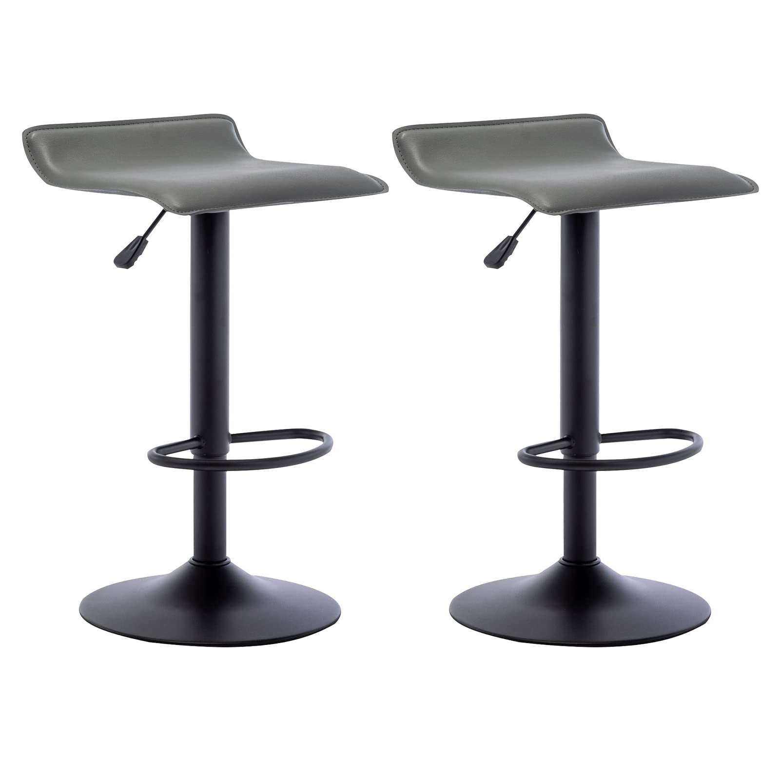 Backless Bar Stools Set of 2, 360° Swivel Adjustable Height PU Leather Bar Chairs, Modern Simple Counter Stools for Kitchen Island, Dining, Bar or Café Use (Gray)
