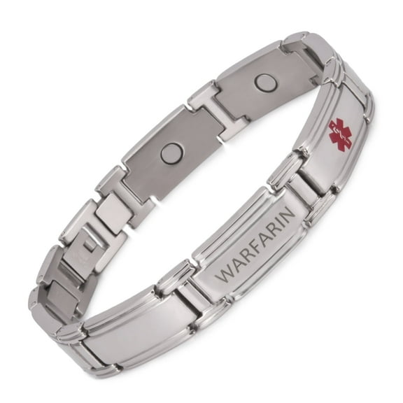 Magnetia Stainless Steel Medical Alert Bracelets for Men, 8.66 inches, Health Magnetic Bracelets, Gift for Dad, Husband, Pre-Engraved Warfarin