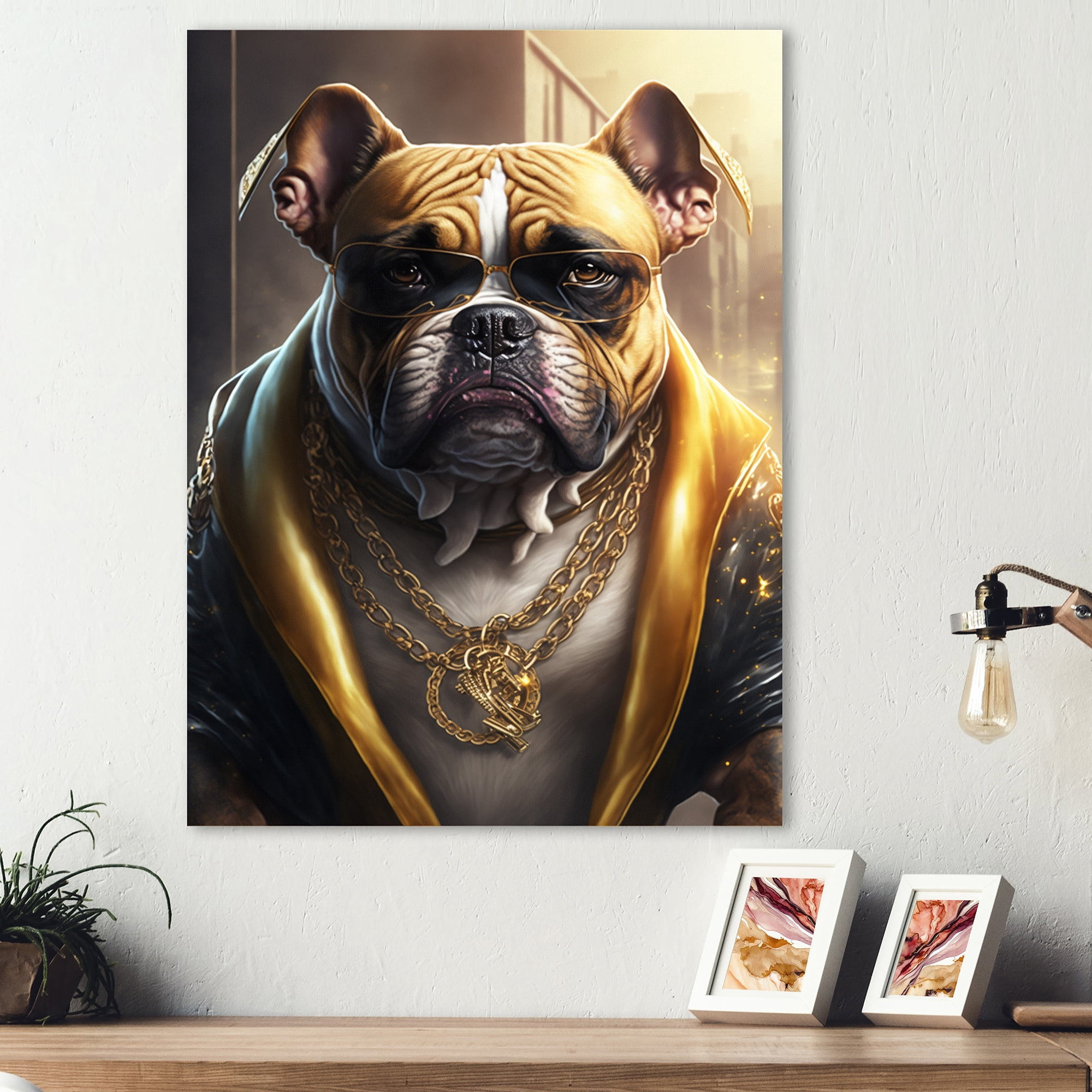 Designart Bulldog Gangster In NYC Canvas Wall Art
