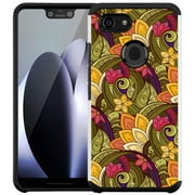 Google Pixel 3 Case - Colorful Design Hybrid Armor Case Shockproof Dual Layer Protective Phone Cover - Gold and Purple Floral