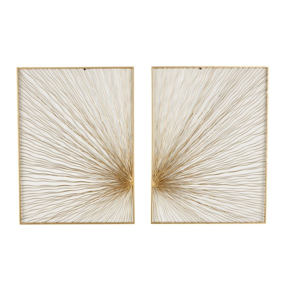 DecMode Gold Metal Coiled Ribbon Sunburst Wall Decor (2 Count)