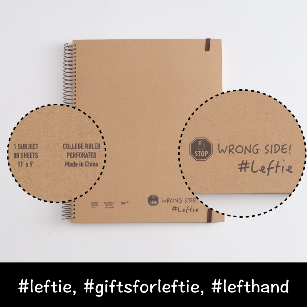 Urby Left Handed Notebooks College Ruled, Hard Cover, 11" X 9" for Left Handed People. (4 Pack)