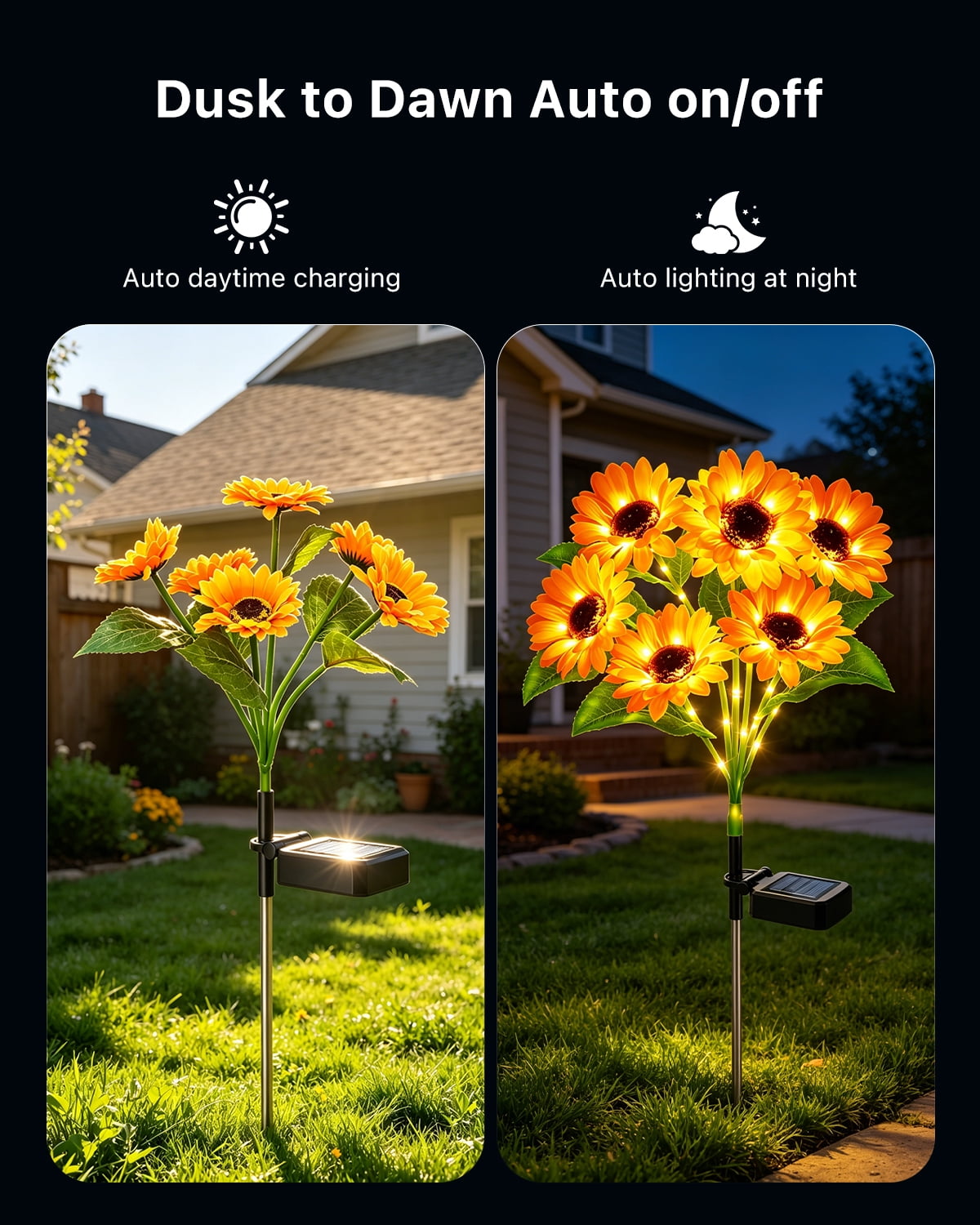 Yinghao 4 pack Solar Sunflower Lights, 6 Head LED Outdoor Waterproof Garden Flowers Petal Lighting Yard Decor for Planters, Birthday Gifts for Women