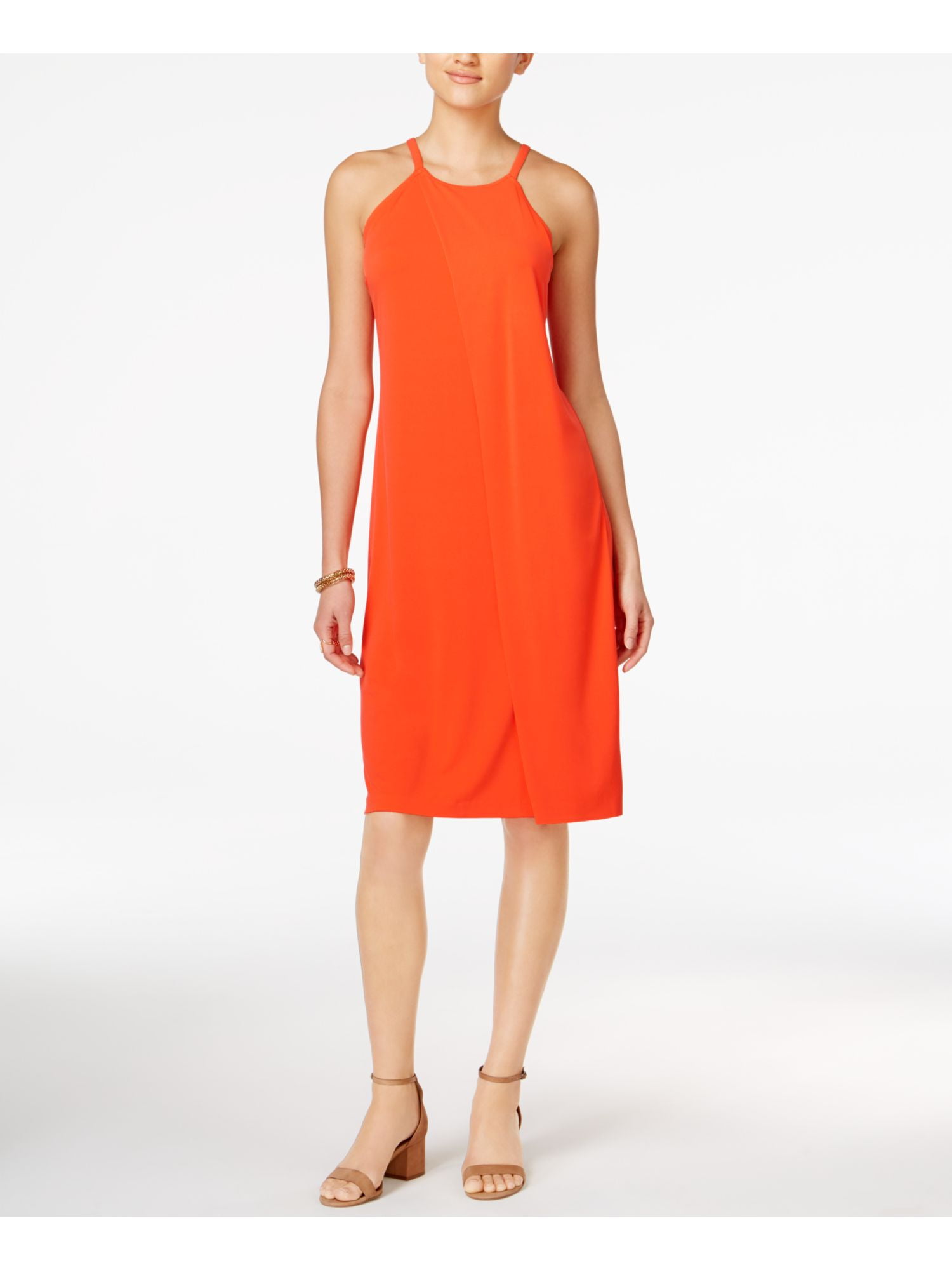 orange knee length dress