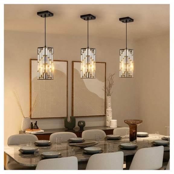 Crystal Pendant Light 3 Pack - 4" Black Hanging Lights, Adjustable Dining Room Chandelier, Kitchen Island Lighting, Living Room Ceiling Lamp